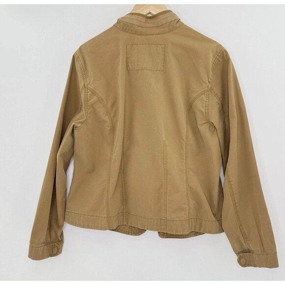 Eddie Bauer Women’s Tan Brown 100% Cotton Jacket See Measurements Preppy Biker - Picture 2 of 10